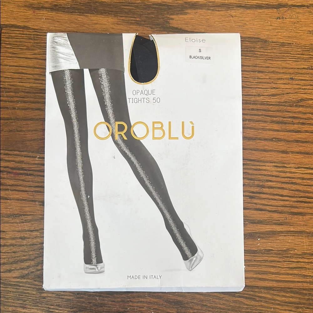 OROBLU OPAQUE tIGHTS 50 den Eloise NEW womens small black/silver made in Italy